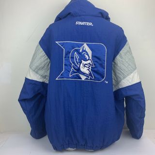 Vintage Duke University Starter Pullover Half Zip Jacket Big Logo Size Xl Puffer