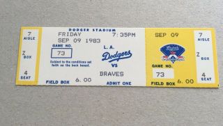 Dale Murphy Run 500 Hr 159 Home Run 1983 9/9/83 Dodgers Braves Full Ticket