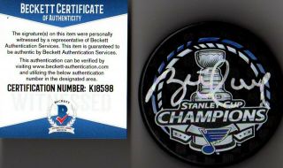 Beckett - Bas Brett Hull Autographed - Signed 2019 Stanley Cup Champs Puck K18598
