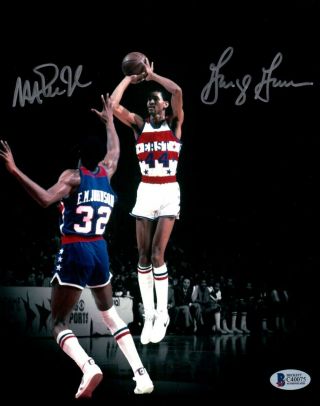 Magic Johnson George Gervin Dual Signed Autographed 8x10 Photo All - Star Beckett