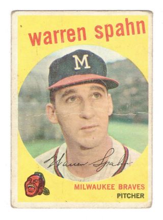 1959 Topps Baseball Warren Spahn Card 40 Milwaukee Braves Grades About Good