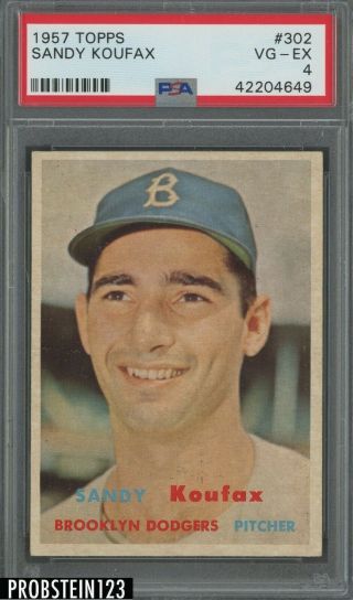 1957 Topps 302 Sandy Koufax Brooklyn Dodgers Hof Psa 4 Vg - Ex