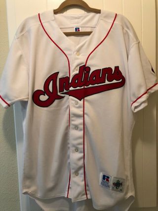 Vintage Russell Athletic Cleveland Indians Sewn Jersey - Large - 48 - Made In Usa