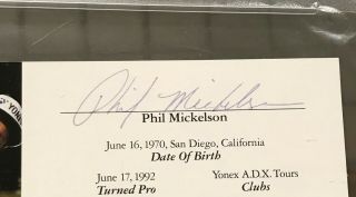 Phil Mickelson Signed 4x7 Golf Card Photo Autographed PSA/DNA AUTO 2