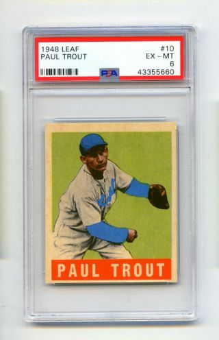 1948 Leaf Paul Trout 10 Detroit Tigers Baseball Card Psa Ex - Mt 6