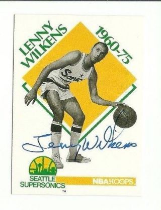 Lenny Wilkens 1990 Hoops Autographed Auto Signed Card Supersonics