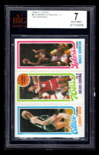1980 - 81 Topps Larry Bird / Magic Johnson / Julius Erving Rookie Rc Bvg Bgs 7
