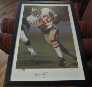 Ronnie Lott Autographed Framed Lithograph By Daniel M.  Smith Psa/dna Hof 2010