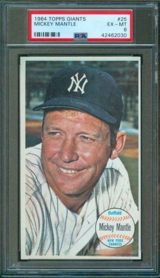 1964 Topps Giants Baseball Mickey Mantle York Yankees Trading Card 25 Psa 6