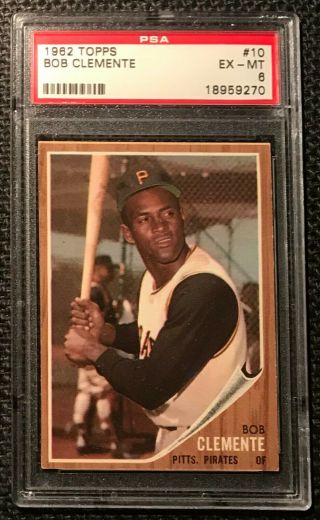 1962 Topps Roberto Clemente Psa 6 Ex - Mt 10 Bob Pittsburgh Pirates Baseball Card
