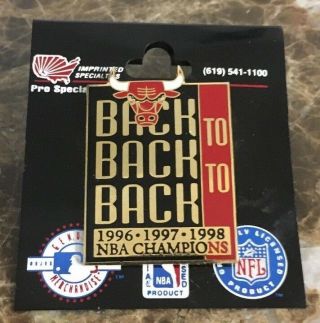 Chicago Bulls 3 Peat Nba Champions Pin Back To Back To Back 1996 - 1997 - 1998