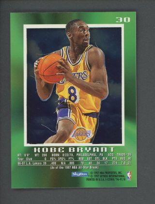 1996 - 97 Skybox E - X2000 30 Kobe Bryant Los Angeles Lakers RC Rookie 2