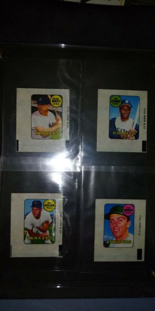 69 Topps Decals Mickey Mantle,  Roberto Clemente,  Mel Stottlemyre,  Rick Monday