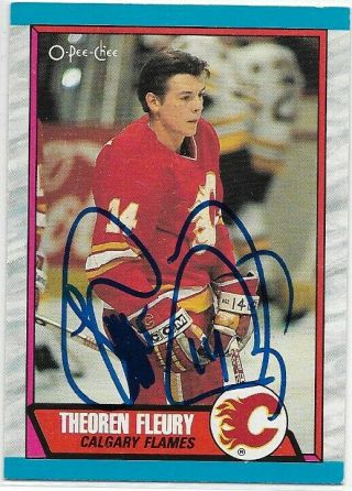 Theoren Fleury - Signed Autograph 1989 Opc Calgary Flames Rookie Hockey Card