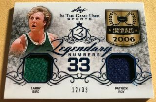 2019 Leaf In The Game Larry Bird Patrick Roy Numbers 33 Dual Jersey 12/33