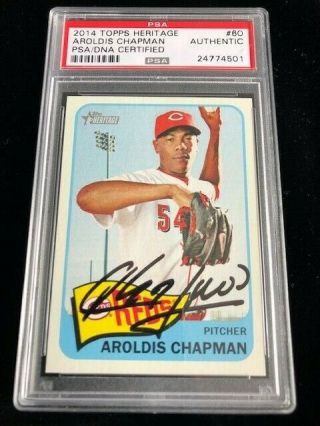2014 Topps Heritage Psa/dna Autographed Aroldis Chapman Reds Yankees