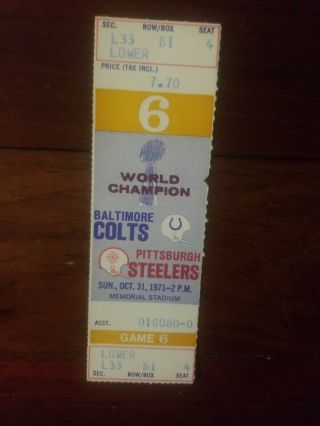 Baltimore Colts Vs Pittsburgh Steelers Ticket 1972 Indianapolis World Champs