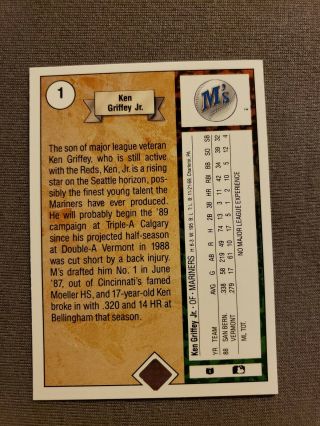 1989 Upper Deck 1 Ken Griffey Jr Seattle Mariners Rookie Card 2