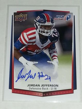Jordan Jefferson 2015 Upper Deck Usa Football 67 Auto Autograph Colgate Db