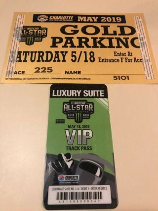 Nascar All Star Race Charlotte 5/18/2019 Vip Ticket Stub And Parking Pass.