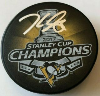 Jake Guentzel Signed Pittsburgh Penguins 2017 Stanley Cup Puck W/case