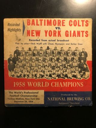 Nfl 1958 Champions Baltimore Colts York Giants Record Lp Four Horesemen