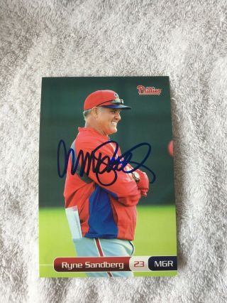 Ryne Sandberg Autographed Signed Phillies 5x7 Player Card Hall Of Fame Hof Cubs