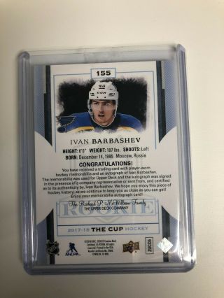 2017 - 18 The Cup Ivan Barbashev 4 Color Rookie Patch Auto 155  072/249 2