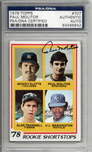 Paul Molitor Rc 1978 Topps 707 Rookie Auto Autograph Brewers Psa/dna Authentic