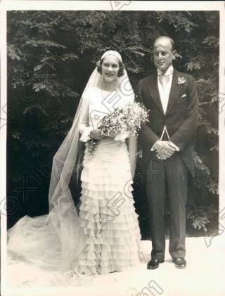 1934 Beverly Farms Ma Mr & Mrs Charles Francis Adams Jr Wedding Day Press Photo