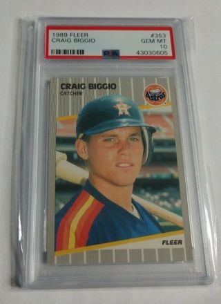 Craig Biggio - 1989 Fleer - Rookie Card - 353 - Psa 10 Gem - Astros -