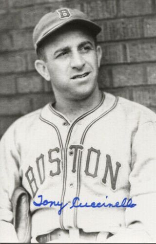 Tony Cuccinello Autographed Boston Braves Vintage Rowe Postcard Size Photo