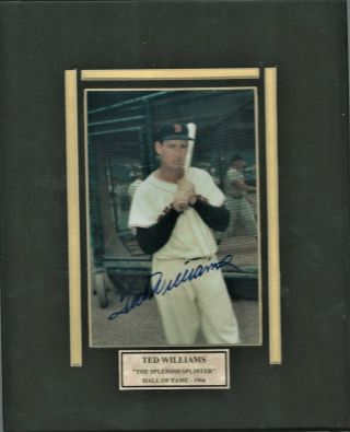 4x6 Color Photo Of Ted Williams,  Matted & Framed To 8x10.  Live Ink Signed