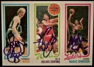 Larry Bird/ Julius Erving/ Magic Johnson Topps 1980 - 1981 Signed Basketball Card