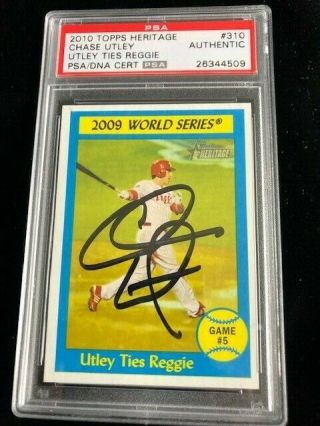 2010 Topps Heritage Psa/dna Autographed Chase Utley Phillies