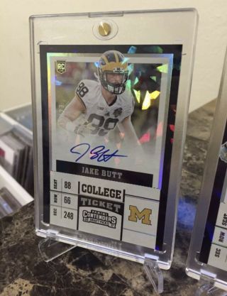 2017 Panini Contenders Jake Butt Cracked Ice Auto Rc /23 White Jersey