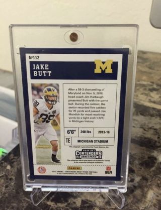 2017 Panini Contenders Jake Butt Cracked Ice Auto RC /23 White Jersey 2