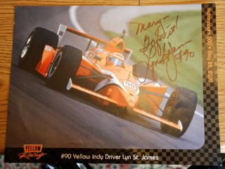 Indianapolis 500 May 2000 Lyn St.  James 90 Yellow Signed Autog 8.  5 X 11 Photo