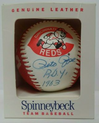 Pete Rose " Rookie Of The Year 1963 " Autographed Reds Spinneybeck Ball 040319dbr