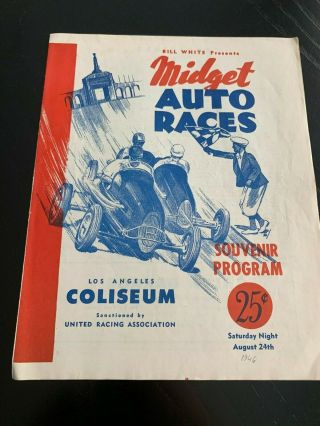 Vintage 1946 Los Angeles Coliseum Midget Racing Program W/results