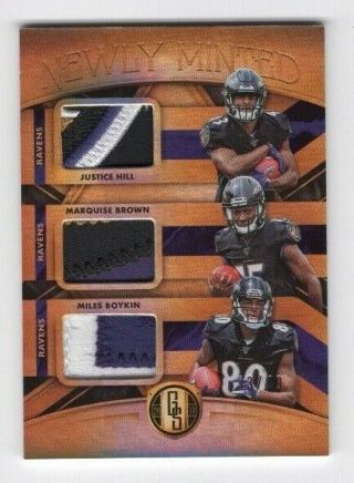 2019 Panini Gold Standard Newly Minted Rookie Patch Hill Brown Boykin 33/49