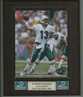 10.  5x13 Plaque With 7x9 Photo Dan Marino Live Ink Signed