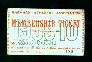 1909 - 10 Harvard University Football,  Baseball,  Etc.  Season Pass