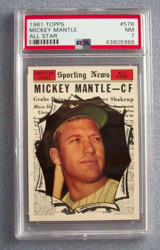 1961 Topps 578 Mickey Mantle Yankees All Star Psa 7 Nm