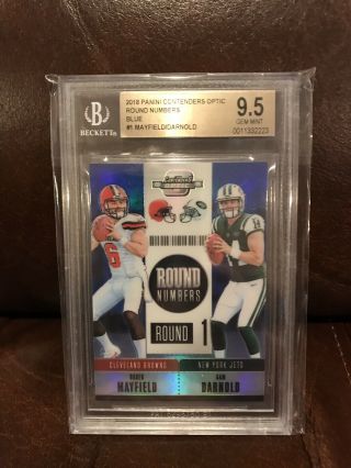 2018 Panini Contenders Optic Blue/25 Baker Mayfield Sam Darnold Bgs 9.  5