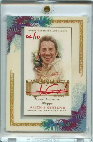 Mario Andretti /10 Auto Red Ink 2007 Topps Allen Ginter Mini Framed Autograph