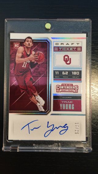 Trae Young 2018 - 19 Contenders Draft Ticket Rookie Auto /25 Hawks Rookie