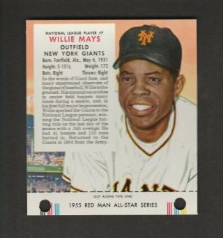 1955 Red Man 7 Willie Mays,  York Giants W/ Punched Tab,  W/no Creases