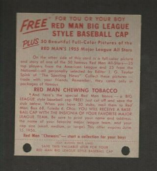 1955 Red Man 7 Willie Mays,  York Giants w/ Punched Tab,  w/No Creases 2