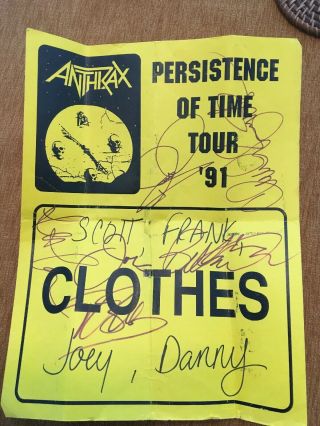 Anthrax Persistence Of Time Tour Paper 1991 Signed By Band